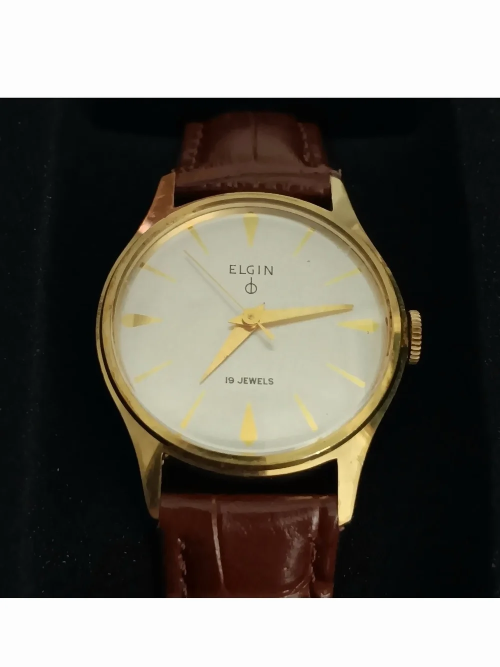 Vintage Elgin 19 Jewels Hand Wind Watch Running With 2 Slot Travel Case